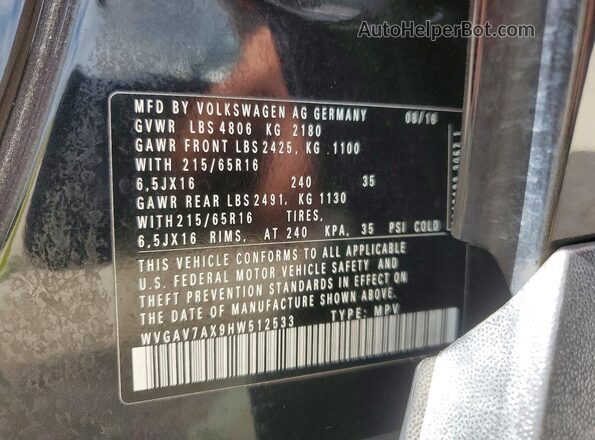 WVGAV7AX9HW512533 2017 VOLKSWAGEN TIGUAN Black Widok naklejki z numerem VIN