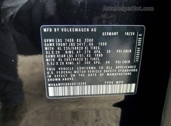 WVGAWVEB8SH016280 2025 VOLKSWAGEN ID Two Tone Widok naklejki z numerem VIN