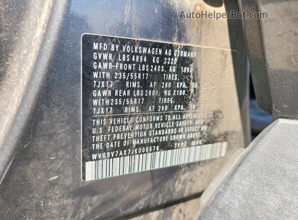 WVGBV7AX7JK000576 2018 VOLKSWAGEN TIGUAN Gray Vista de la etiqueta del VIN