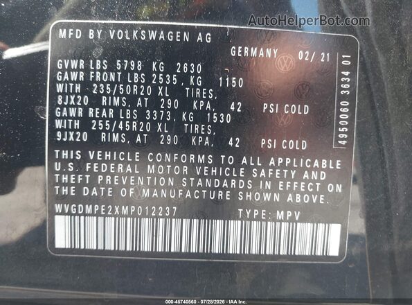 WVGDMPE2XMP012237 2021 VOLKSWAGEN ID.4 Beige Widok komory silnika
