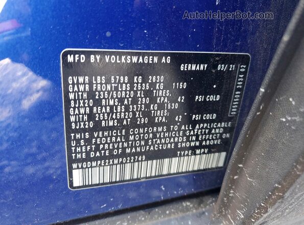 WVGDMPE2XMP022749 2021 VOLKSWAGEN ID.4 Blue Widok komory silnika