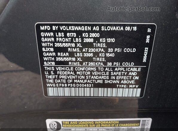 WVGEF9BP3GD004531 2016 VOLKSWAGEN TOUAREG Blue Engine compartment view