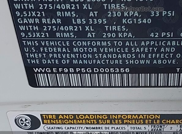 WVGEF9BP5GD005356 2016 VOLKSWAGEN TOUAREG White Вид підкапотного простору
