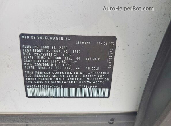 WVGJNPE20NP074621 2022 VOLKSWAGEN ID.4 White Vista del compartimento del motor