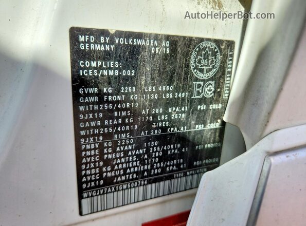 WVGJV7AX1GW500794 2016 VOLKSWAGEN TIGUAN White Вид наклейки з VIN-кодом