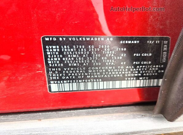 WVGKMPE22MP063898 2021 VOLKSWAGEN ID.4 Red ძრავის განყოფილების ხედი
