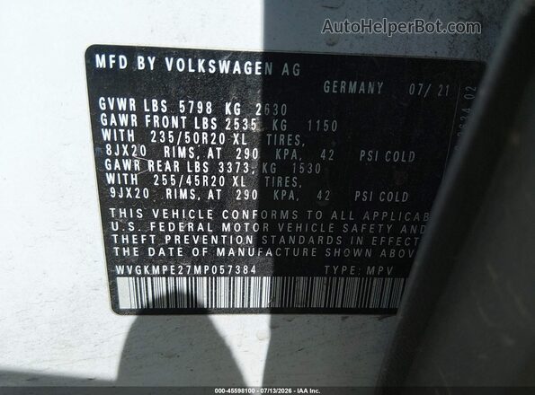 WVGKMPE27MP057384 2021 VOLKSWAGEN ID.4 White Widok komory silnika