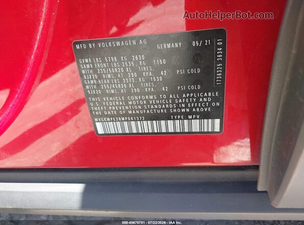 WVGKMPE28MP041372 2021 VOLKSWAGEN ID.4 Красный Вид подкапотного пространства
