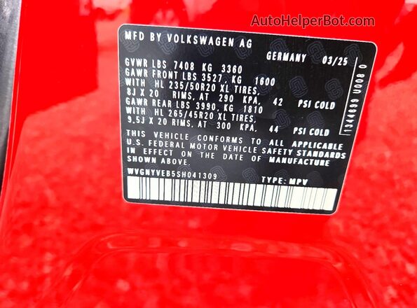 WVGNYVEB5SH041309 2025 VOLKSWAGEN ID Red Widok wnętrza 360 stopni