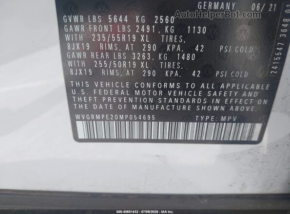 WVGRMPE20MP054695 2021 VOLKSWAGEN ID.4 Белый Вид подкапотного пространства