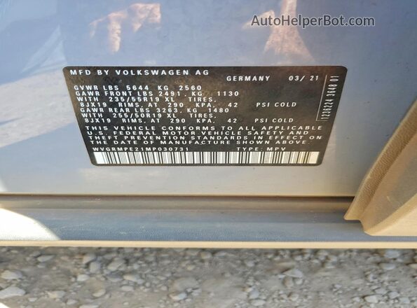 WVGRMPE21MP030731 2021 VOLKSWAGEN ID.4 Gray Vista interior de 360 grados