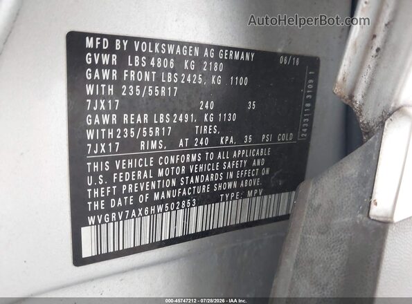 WVGRV7AX6HW502853 2017 VOLKSWAGEN TIGUAN Серебряный Вид подкапотного пространства