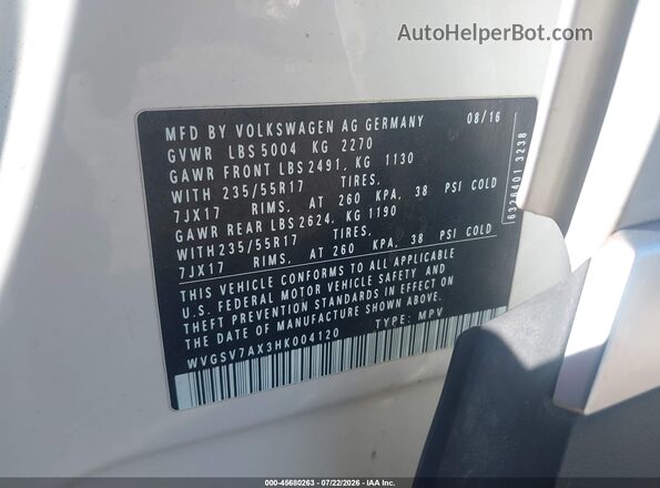 WVGSV7AX3HK004120 2017 VOLKSWAGEN TIGUAN White Вид підкапотного простору