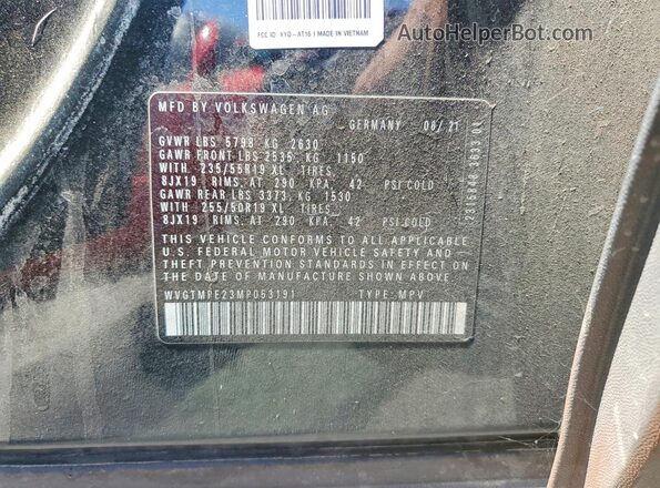 WVGTMPE23MP053191 2021 VOLKSWAGEN ID.4 Black Widok naklejki z numerem VIN