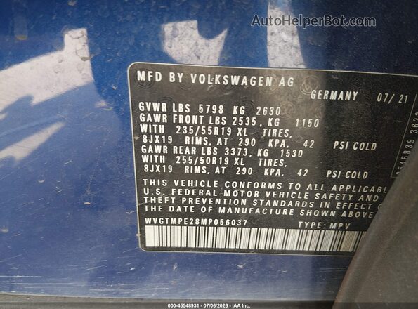 WVGTMPE28MP056037 2021 VOLKSWAGEN ID.4 Blue Widok komory silnika