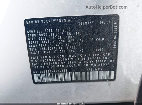 WVGTMPE29MP047833 2021 VOLKSWAGEN ID.4 White Vista del compartimento del motor