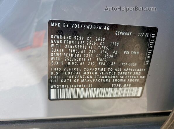 WVGTMPE2XNP074153 2022 VOLKSWAGEN ID.4 Gray Շարժիչի բաժամունքի տեսք