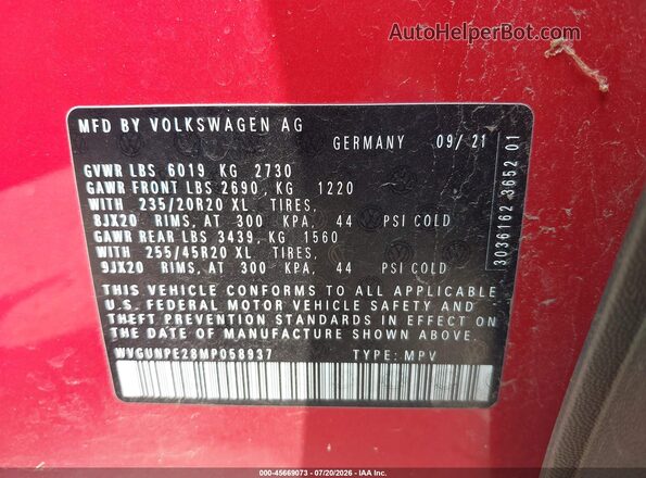 WVGUNPE28MP058937 2021 VOLKSWAGEN ID.4 Red Շարժիչի բաժամունքի տեսք