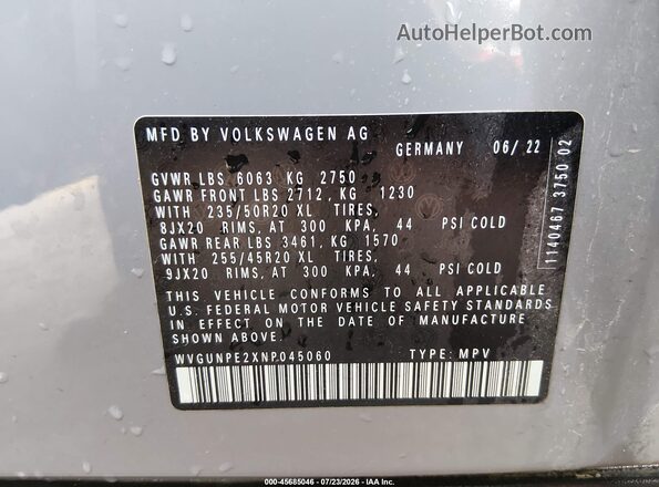 WVGUNPE2XNP045060 2022 VOLKSWAGEN ID.4 Blue Vista del compartimento del motor