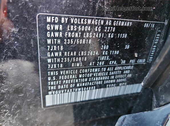 WVGUV7AX7HW504895 2017 VOLKSWAGEN TIGUAN Black Widok naklejki z numerem VIN