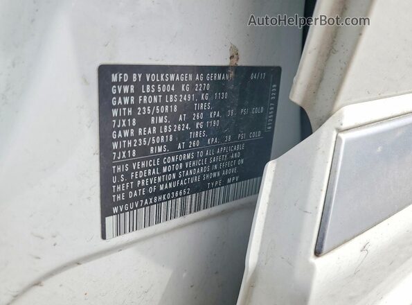WVGUV7AX8HK036652 2017 VOLKSWAGEN TIGUAN White Widok naklejki z numerem VIN