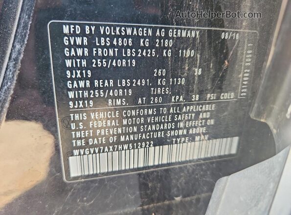 WVGVV7AX7HW512922 2017 VOLKSWAGEN TIGUAN Black Widok naklejki z numerem VIN