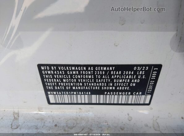 WVW3A7CD1PW184146 2023 VOLKSWAGEN GOLF White Вид підкапотного простору