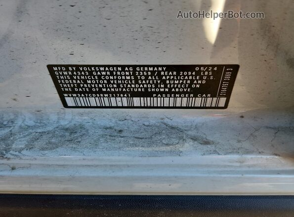WVW3A7CD9RW217641 2024 VOLKSWAGEN GTI White VIN sticker view