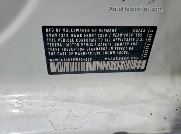 WVW8A7CD5PW204260 2023 VOLKSWAGEN GTI White VIN კოდის სტიკერის ხედი