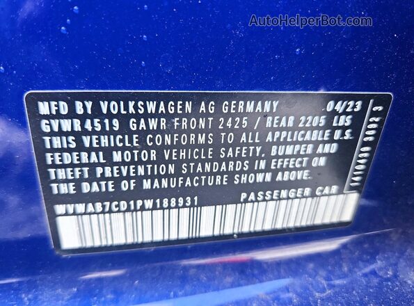WVWAB7CD1PW188931 2023 VOLKSWAGEN GOLF Синий Вид подкапотного пространства