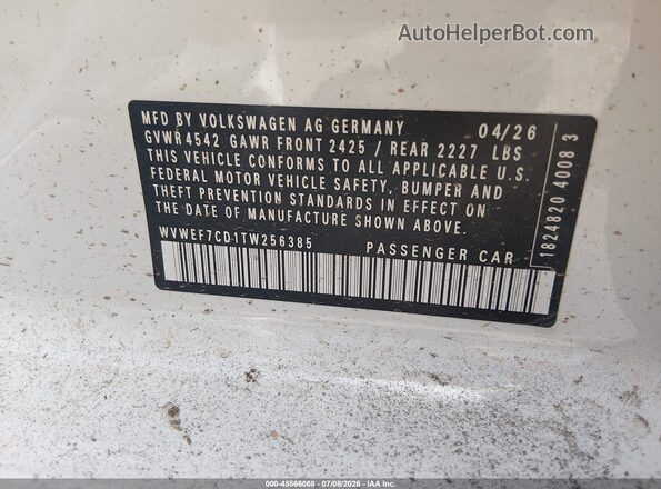 WVWEF7CD1TW256385 2026 VOLKSWAGEN GOLF White ძრავის განყოფილების ხედი