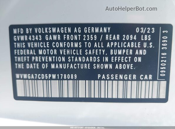 WVWGA7CD5PW178089 2023 VOLKSWAGEN GOLF Белый Вид подкапотного пространства