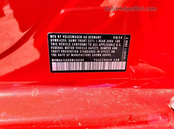 WVWHA7CD8RW230385 2024 VOLKSWAGEN GTI Red Շարժիչի բաժամունքի տեսք