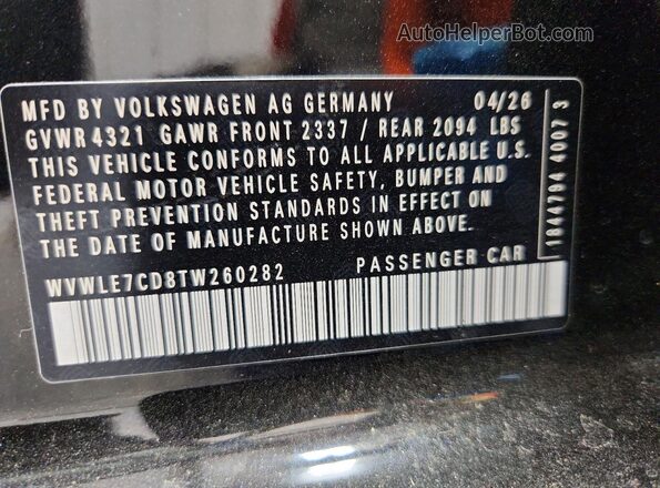WVWLE7CD8TW260282 2026 VOLKSWAGEN GTI Black VIN sticker view
