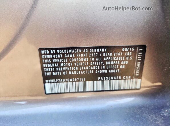 WVWLF7AU7GW097159 2016 VOLKSWAGEN GOLF Серый Вид подкапотного пространства