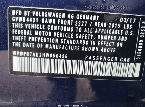 WVWPR7AU2HW950495 2017 VOLKSWAGEN GOLF Blue Вид підкапотного простору