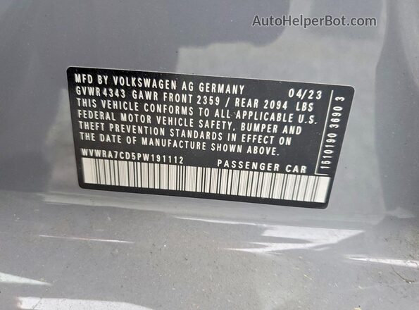 WVWRA7CD5PW191112 2023 VOLKSWAGEN GTI Серый Вид наклейки с VIN-кодом