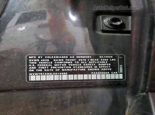 WVWTR7AN2LE014060 2020 VOLKSWAGEN ARTEON Charcoal Вид підкапотного простору