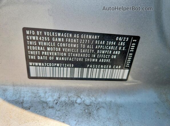 WVWWA7CD3PW212459 2023 VOLKSWAGEN GTI Silver VIN კოდის სტიკერის ხედი