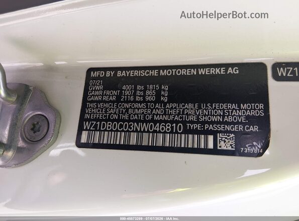 WZ1DB0C03NW046810 2022 TOYOTA GR SUPRA White Widok komory silnika
