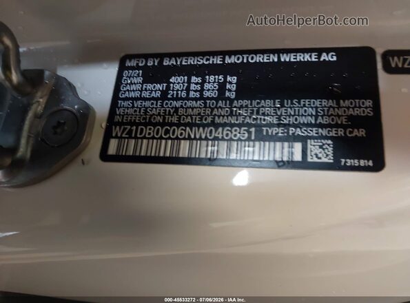 WZ1DB0C06NW046851 2022 TOYOTA GR SUPRA White ძრავის განყოფილების ხედი