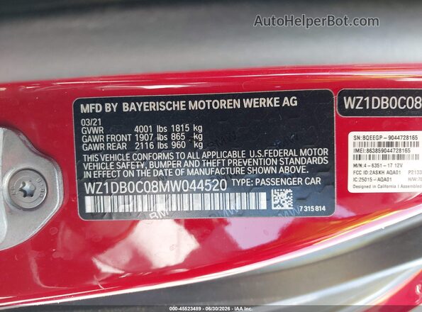 WZ1DB0C08MW044520 2021 TOYOTA GR SUPRA Red Engine compartment view