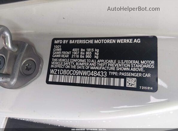 WZ1DB0C09NW048433 2022 TOYOTA GR SUPRA White Engine compartment view