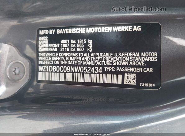WZ1DB0C09NW052434 2022 TOYOTA GR SUPRA Gray Vista del compartimento del motor