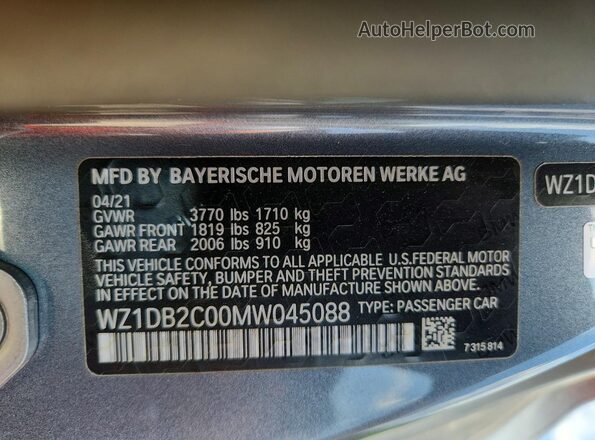 WZ1DB2C00MW045088 2021 TOYOTA GR Silver VIN sticker view