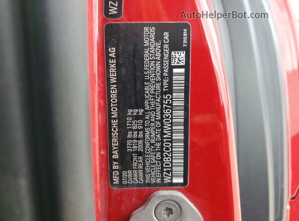 WZ1DB2C01MW036755 2021 TOYOTA GR Red Вид наклейки з VIN-кодом