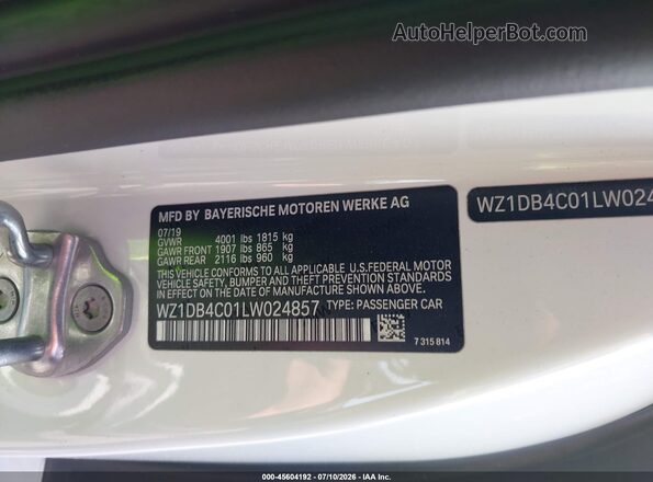 WZ1DB4C01LW024857 2020 TOYOTA GR SUPRA Green Widok komory silnika