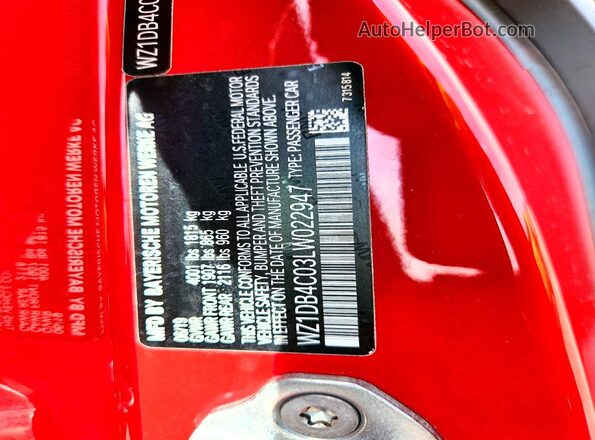 WZ1DB4C03LW022947 2020 TOYOTA GR Red ძრავის განყოფილების ხედი