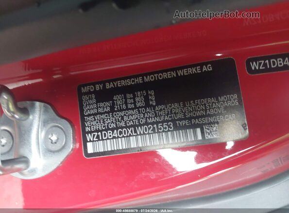WZ1DB4C0XLW021553 2020 TOYOTA GR SUPRA Red Engine compartment view