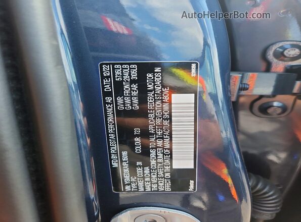 YSMED3KA1PL150116 2023 POLESTAR 2 Blue VIN sticker view